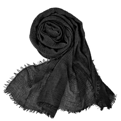 Wobe - Bufanda larga de cáñamo de algodón suave para mujer, pañuelo de viaje de pashmina, elegante, bufanda de hijab, ligera, cálida, con cabeza grande, de muselina, color negro