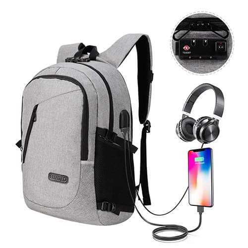 Mochila antirrobo, Mochila Daypack de 30L con puerto de carga USB Interfaz para auriculares y bloqueo con contraseña, mochila impermeable a diario, mochila para portátil de 12-16 pulgadas, estudiantes (Gris) (Gris)