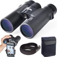 Binoculares Gosky 10x42 para adultos, binoculares compactos HD profesionales para la observación de aves Viajes de caza Conciertos de caza Deportes-BAK4 Prisma FMC Lente con teléfono Montura con correa Bolsa para el transporte