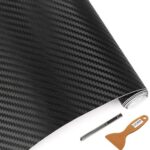 lzlrun 3D vinilo de fibra de carbono para envolver – clasificado para uso al aire libre y en coches – 30.48 cm x 152.40 cm, con cuchillo + herramienta de mano, Negro, 12" x60"