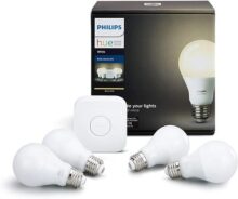Philips HUE LED Starter Pack, 4 Lámparas White 9.5W A19 E26 + Bridge