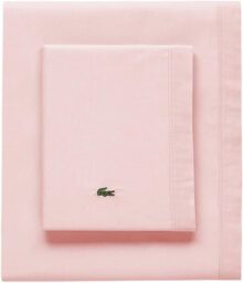 Lacoste 100% Cotton Percale Pillowcase Pair, Solid, Iced Pink, King