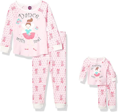 Dollie & Me Pijama de Ajuste cómodo para niñas con Traje de muñeca a Juego, 4 Piezas Juego de Pijama para Niñas