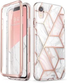 Cosmo Funda iPhone XR SUPCASE con Purpurina de Cuerpo Completo Brillante Transparente Parachoques Carcasa con Protector de Visualización Integrado (Marble)