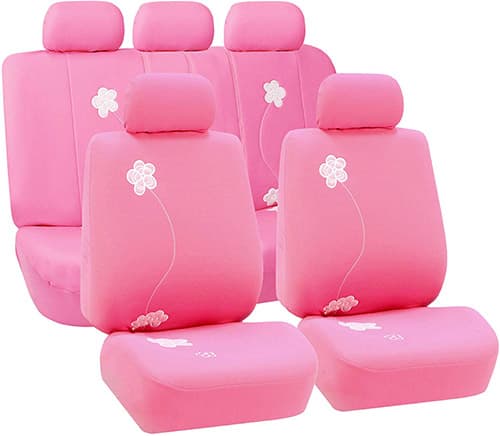 FH GROUP Universal Fit Full Set Floral Embroidery Design Car Seat Cover, (Pink) (FH-FB053115, Airbag Compatible and Split Bench, Fit Most Car, Truck, SUV, or Van)