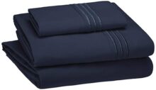 Amazon Basics Embroidered Hotel Stitch Sheet Set - Premium, Soft, Easy-Wash Microfiber - Twin-XL, Navy Blue